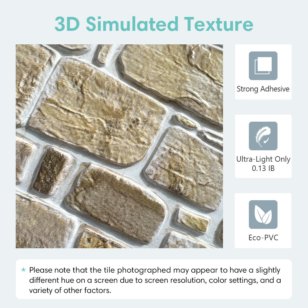 3D Retro Faux Stone Peel and Stick Wall Tile