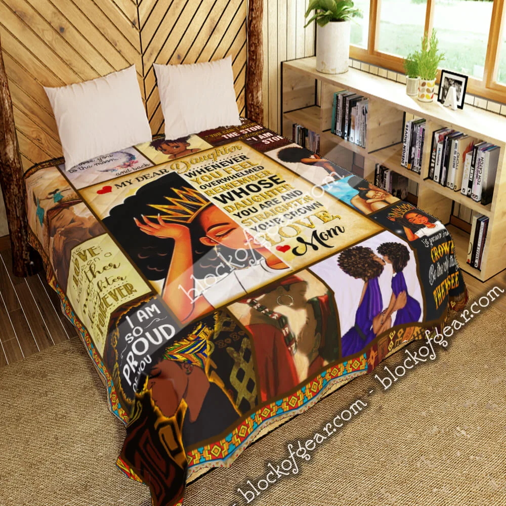 My Dear Daughter, Love Mom. Black Girl Quilt Blanket