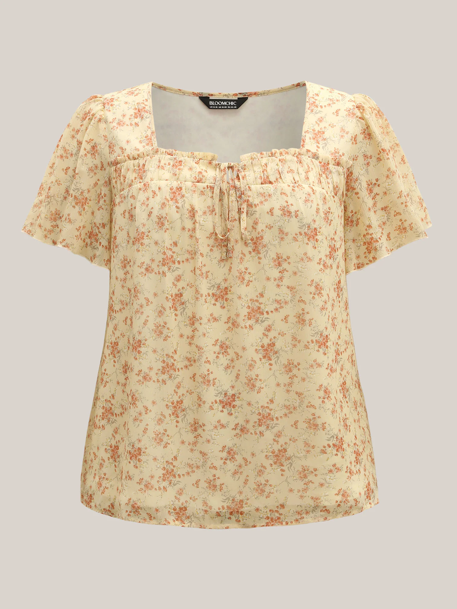 Chiffon Floral Print Neck Tie Blouse