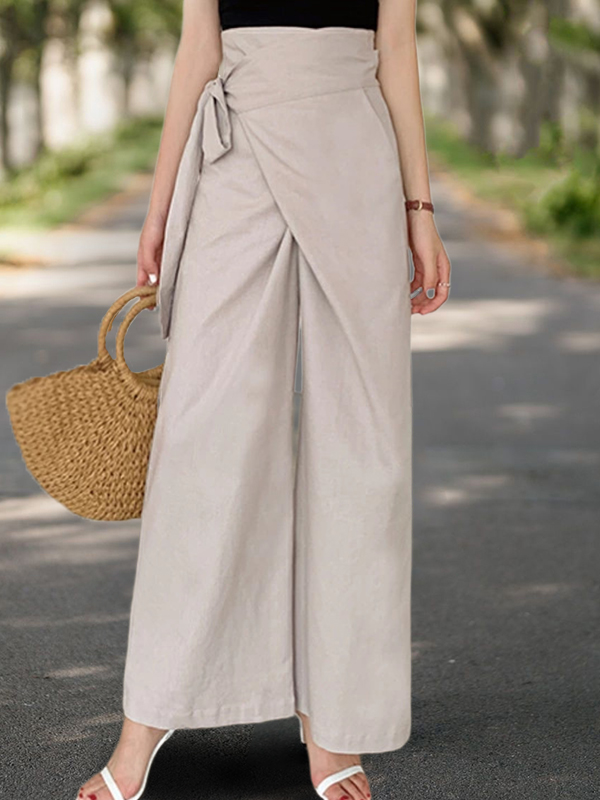 Linen Blend Wrap Casual Pants