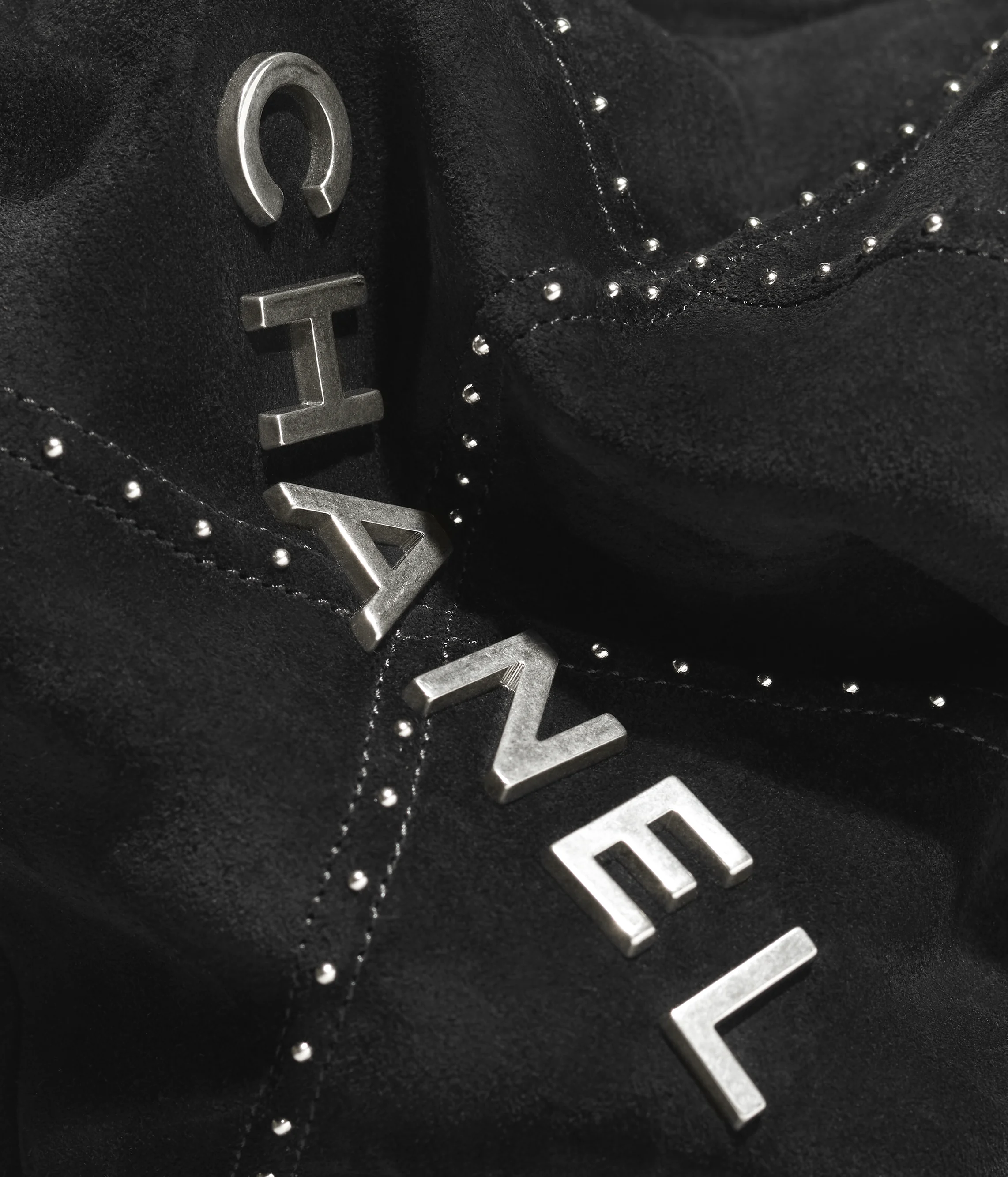 CHANEL 22 Mini Handbag Suede Calfskin, Studs & Silver-Tone Metal Black AS3980-B20303-94305