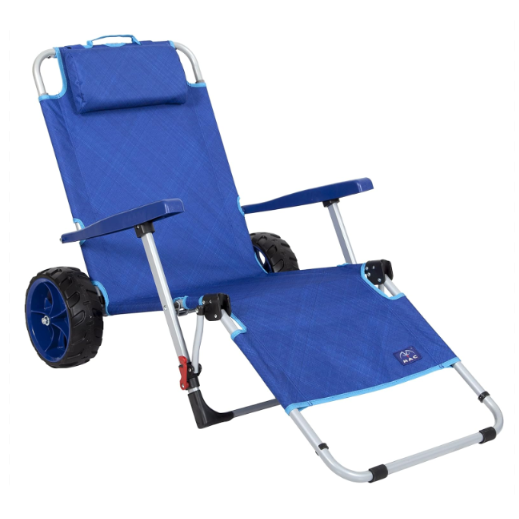 Mac Sports Beach Day Foldable Chaise Lounge Chair with Integrated Wagon Pull Cart Combination