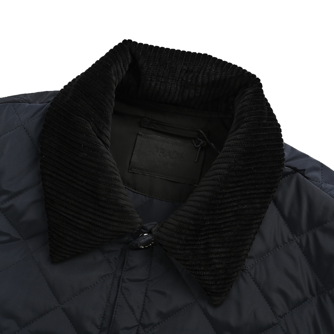 Prada 24Fw corduroy collar triangle logo diamond quilted jacket