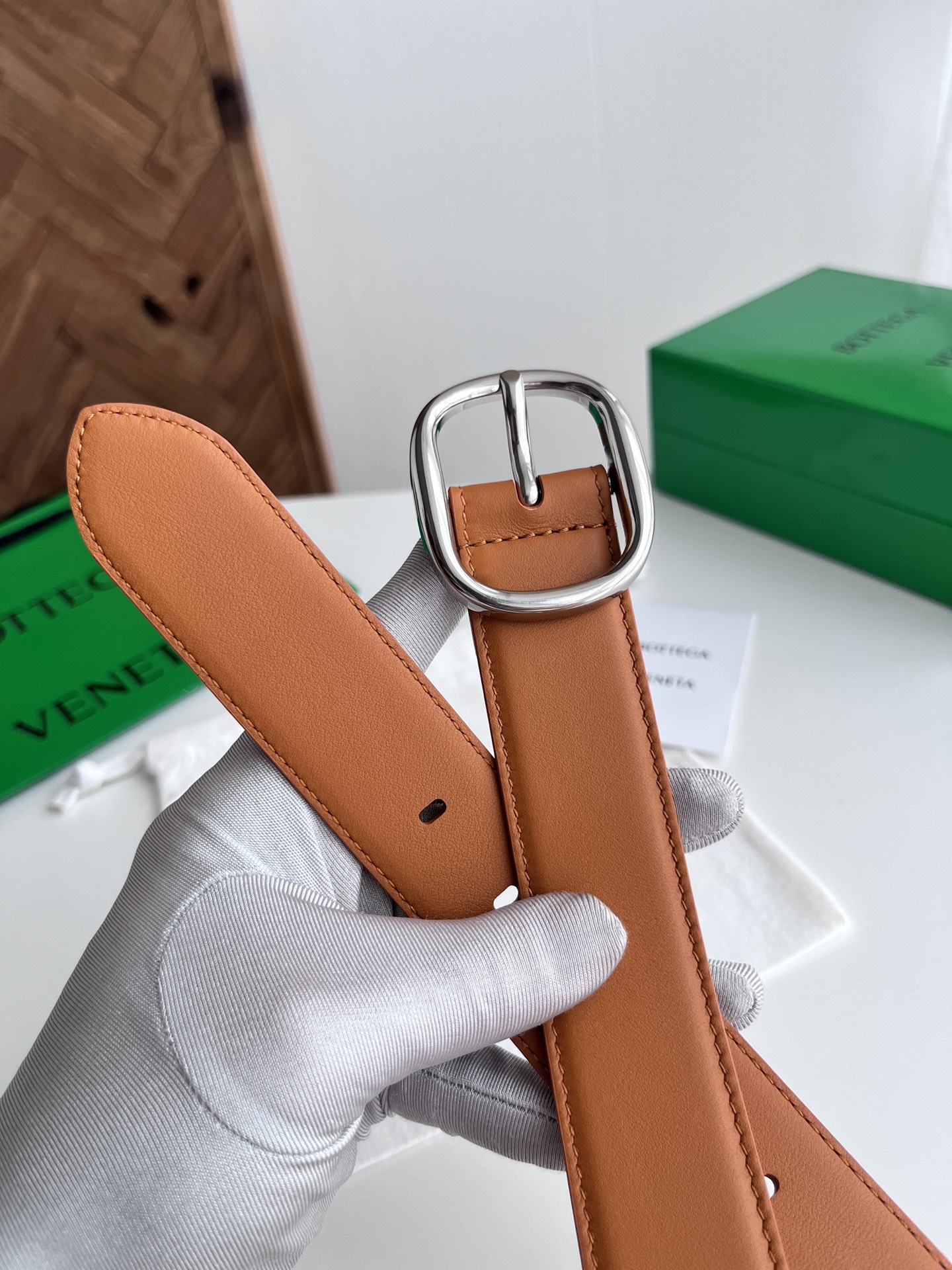 Bottega Veneta 25 smooth leather belt 3.5cm wide