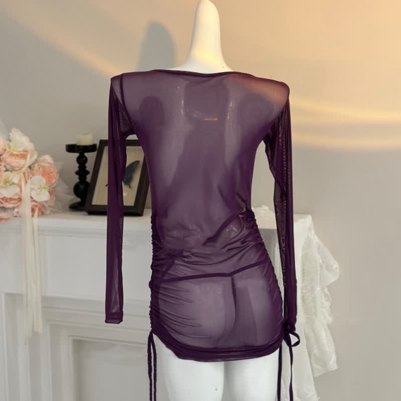 Sexy V-neck Hollow See-through Outfit Lingerie With Stockings
