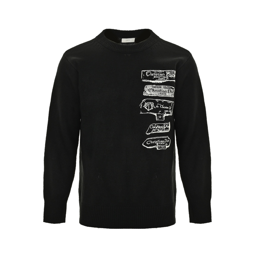 Dior 24Fw Archives Labels logo embroidered knitted pullover sweater