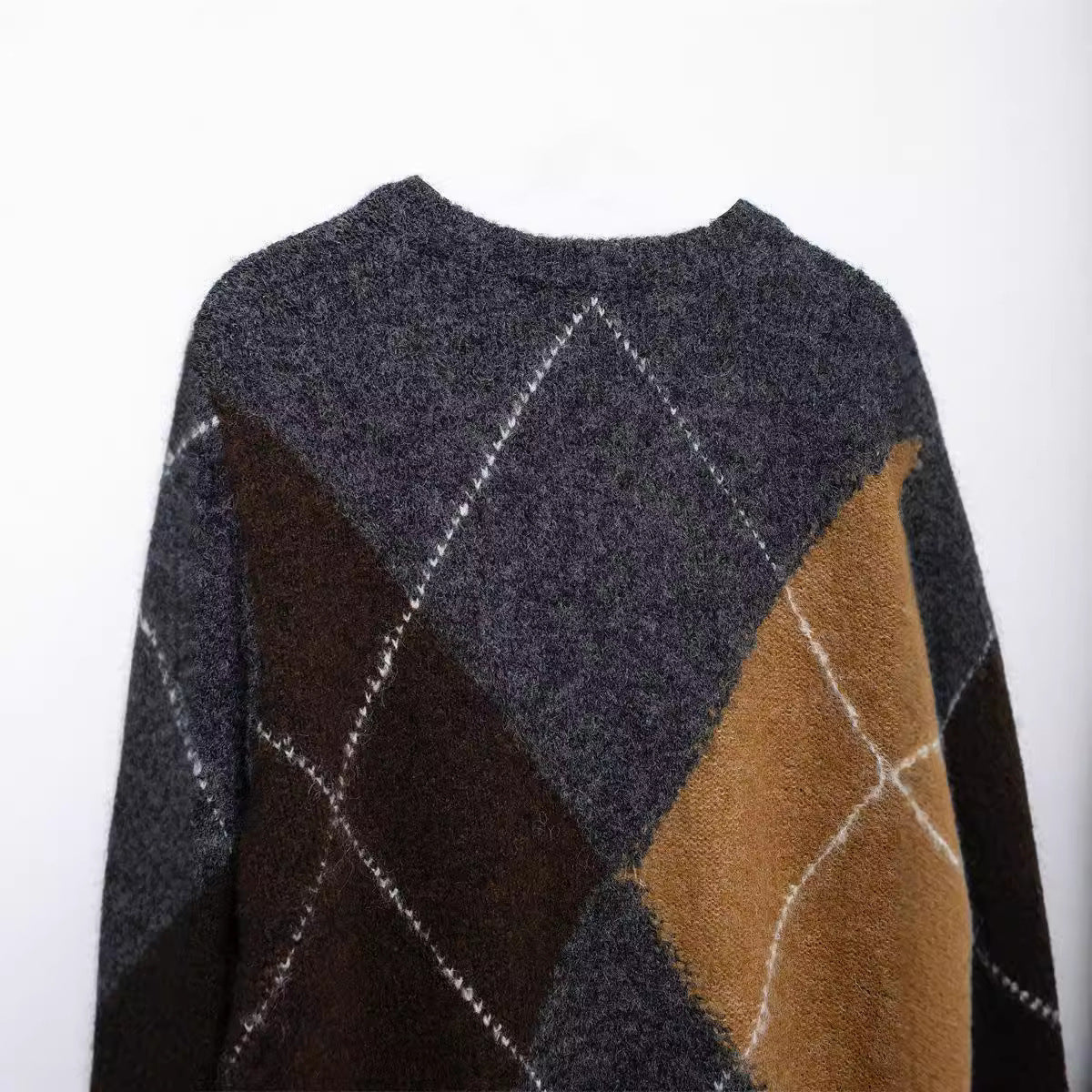 Trendy Casual Round Neck Diamond-Pattern Sweater