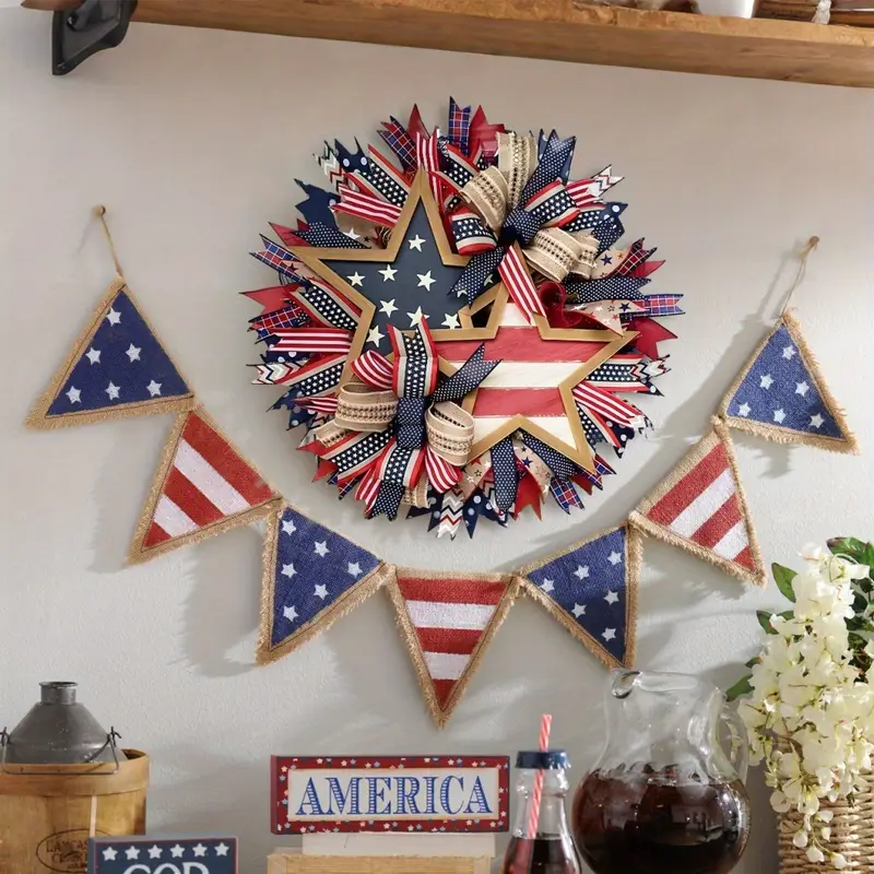 🔥[SAVE 50% OFF]--50CM/20 Inch Handmade American Patriotic Star Wreath -BUY 2 FREE SHIPPING