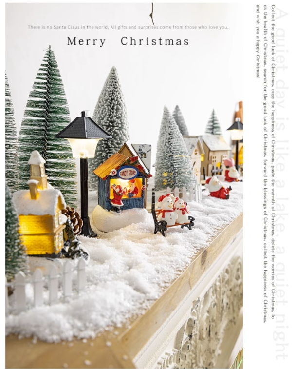 Christmas light up log cabin decoration Christmas tree micro landscape landscape town fireplace decoration scene layout