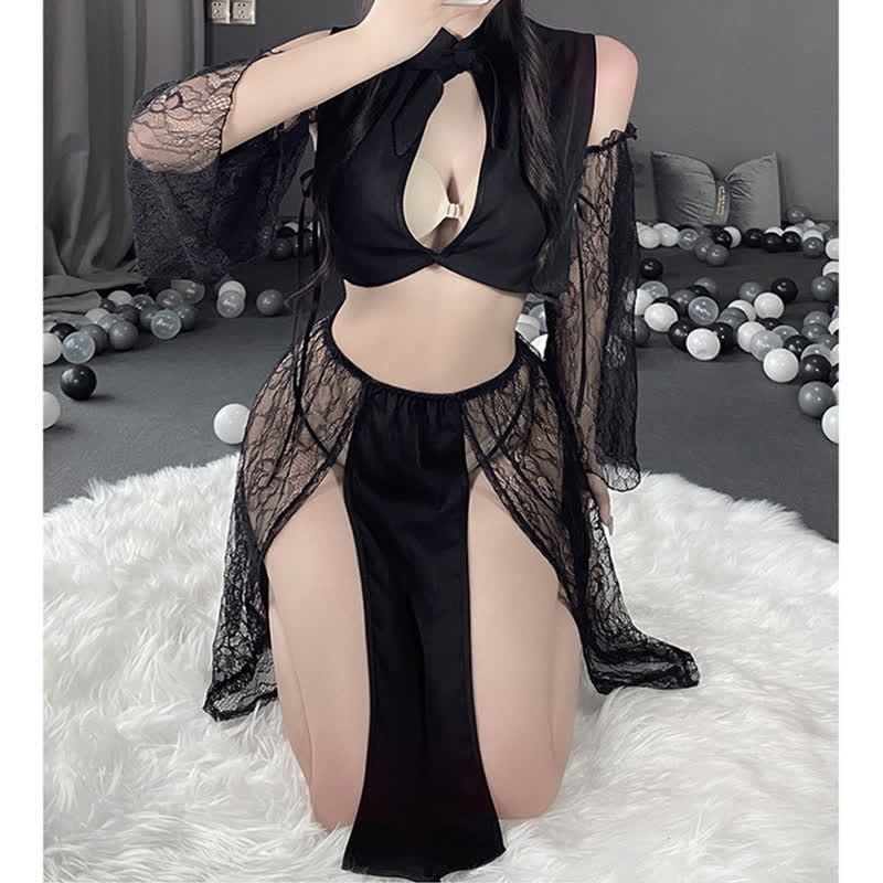 Vintage Han Costume Lace Hollow Out Cheongsam Lingerie