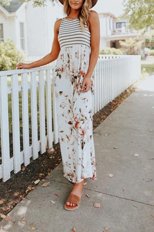 Heididress Striped Floral Splice Sleeveless Maxi Dress