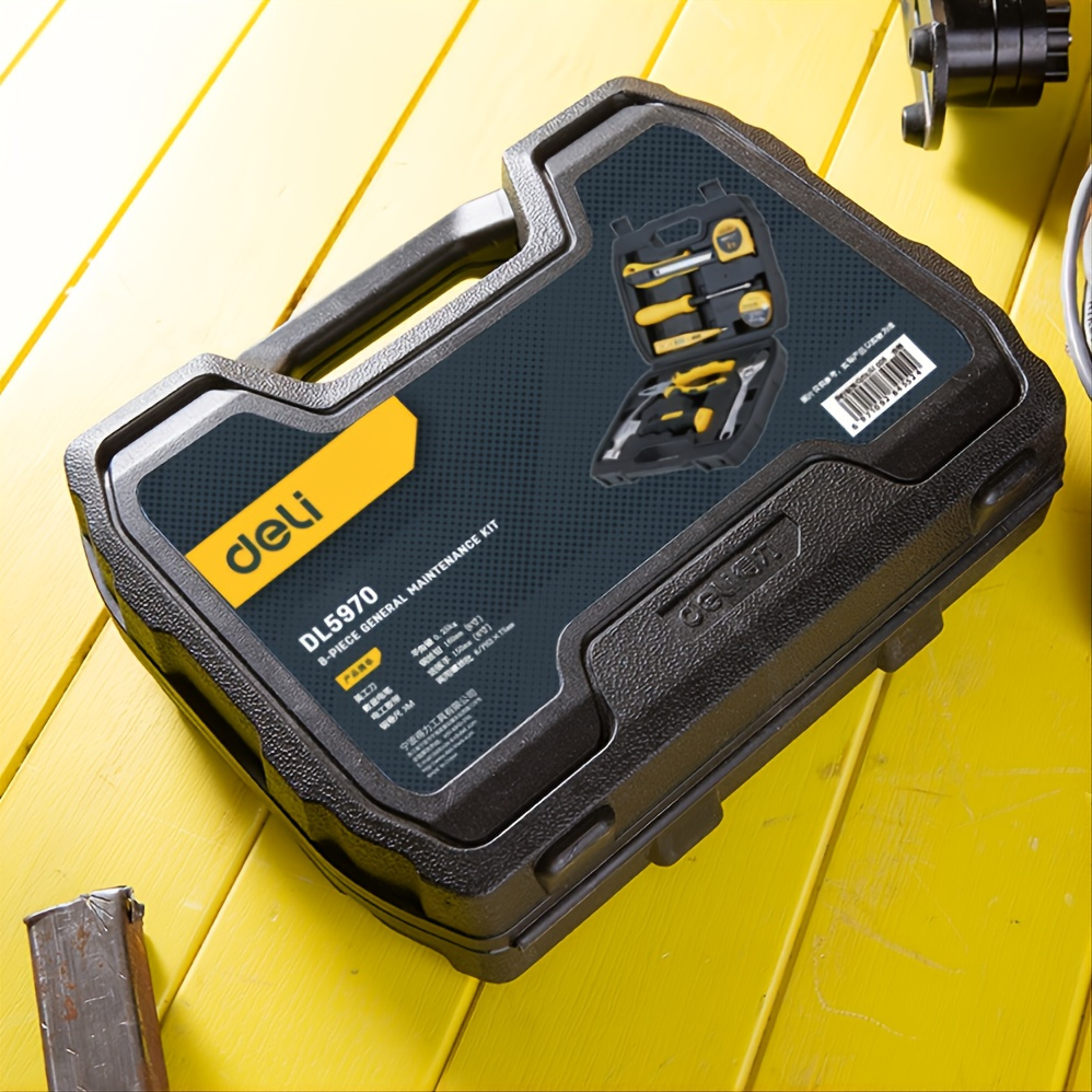 Tool Box Kit 8-piece Comprehensive Maintenance Kit Hammer Open End Wrench Pliers Screwdriver Art Knife Measuring Pencil Tape Combination Tool Kit Black Tool Kit