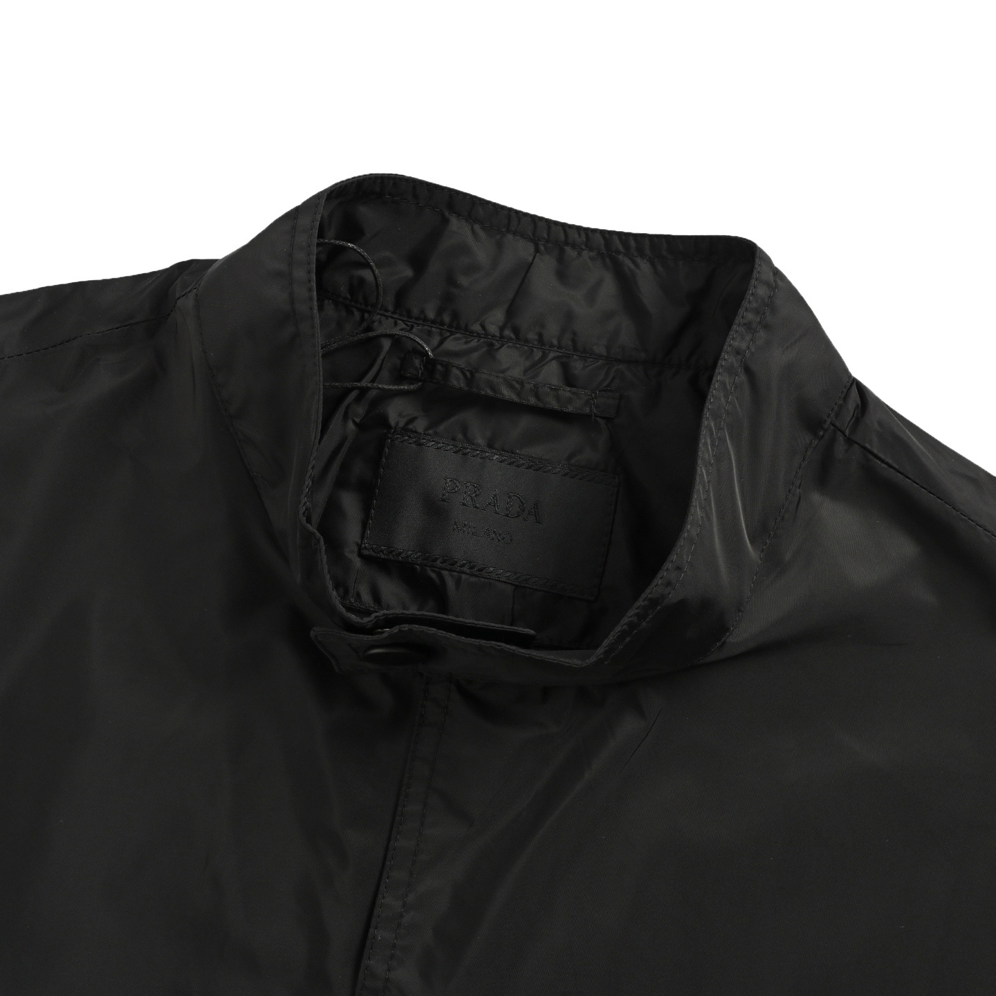 Prada 25Fw flap pocket concealed button recycled nylon stand collar jacket