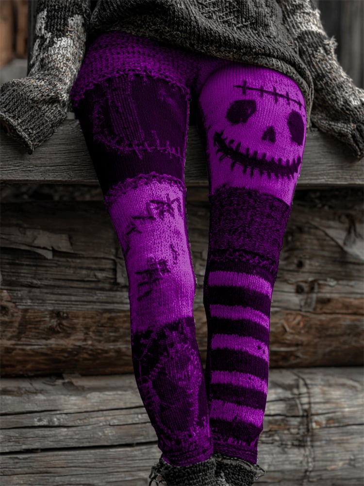 🔥Buy 3 Get 10% Off🔥Women's Retro Halloween Contrast Color Comfortable Knitted Print Leggings