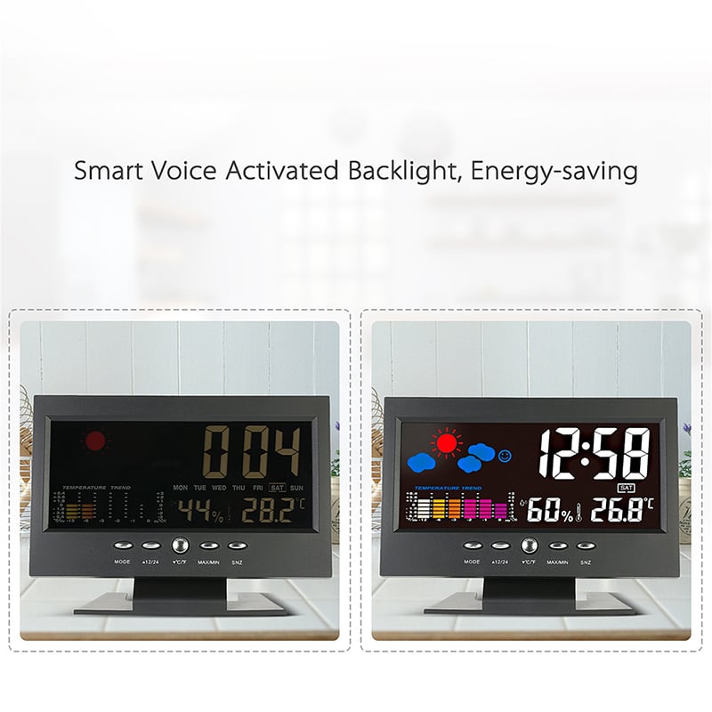 (🎁2025 Hot Sale🎁)Digital LED Temperature Humidity Monitor Weather Forecast LED Table Alarm Clock