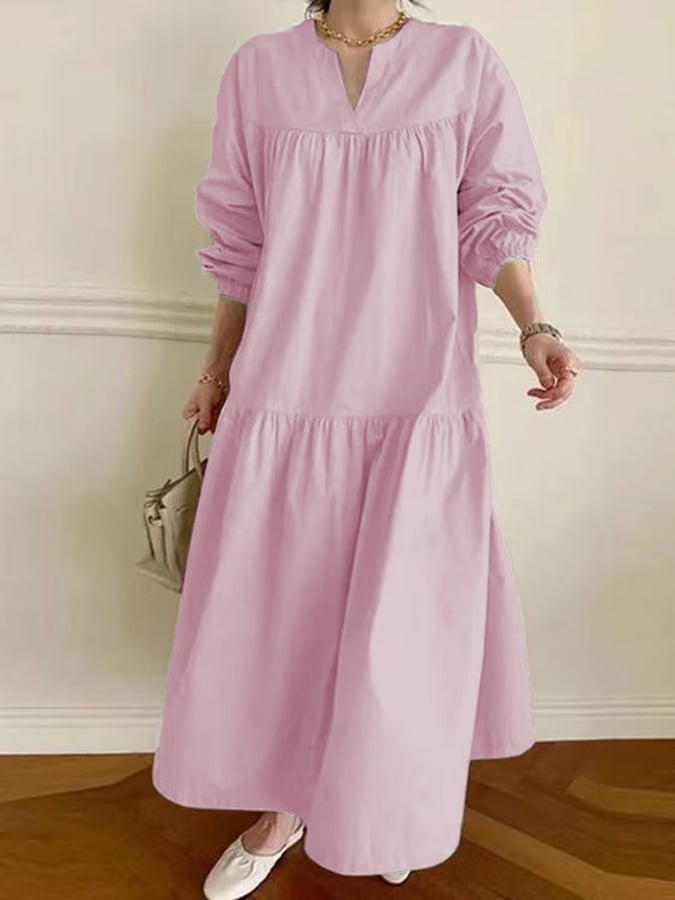 Women's Casual Loose Pleated Autumn Fragrant Linen Long Swing Dress
