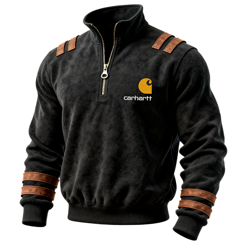 Carhartt Black Fleece Jacket with Brown Shoulder and Cuff Accents