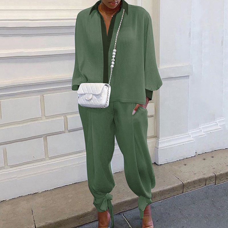 Threaded Loose Shirt Two-Piece Set