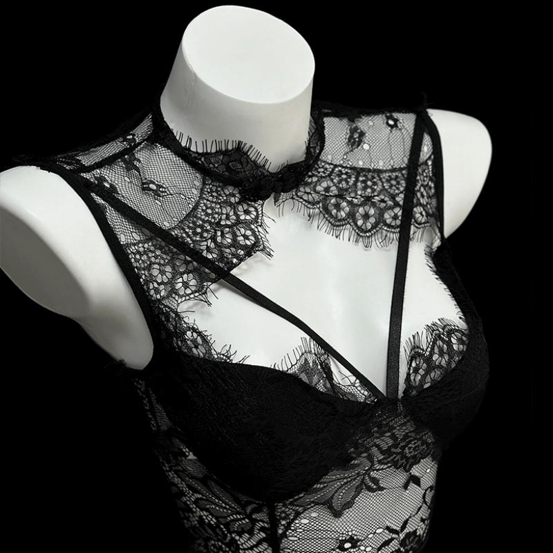Sexy Lace See-through Hollow Out Lingerie Dress Set