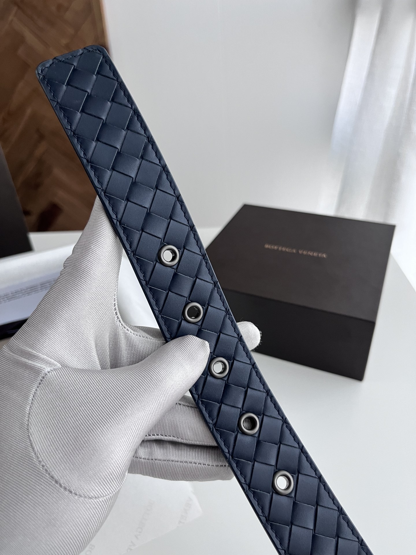 Bottega Veneta intreccio woven cowhide double-sided belt 3.5cm wide