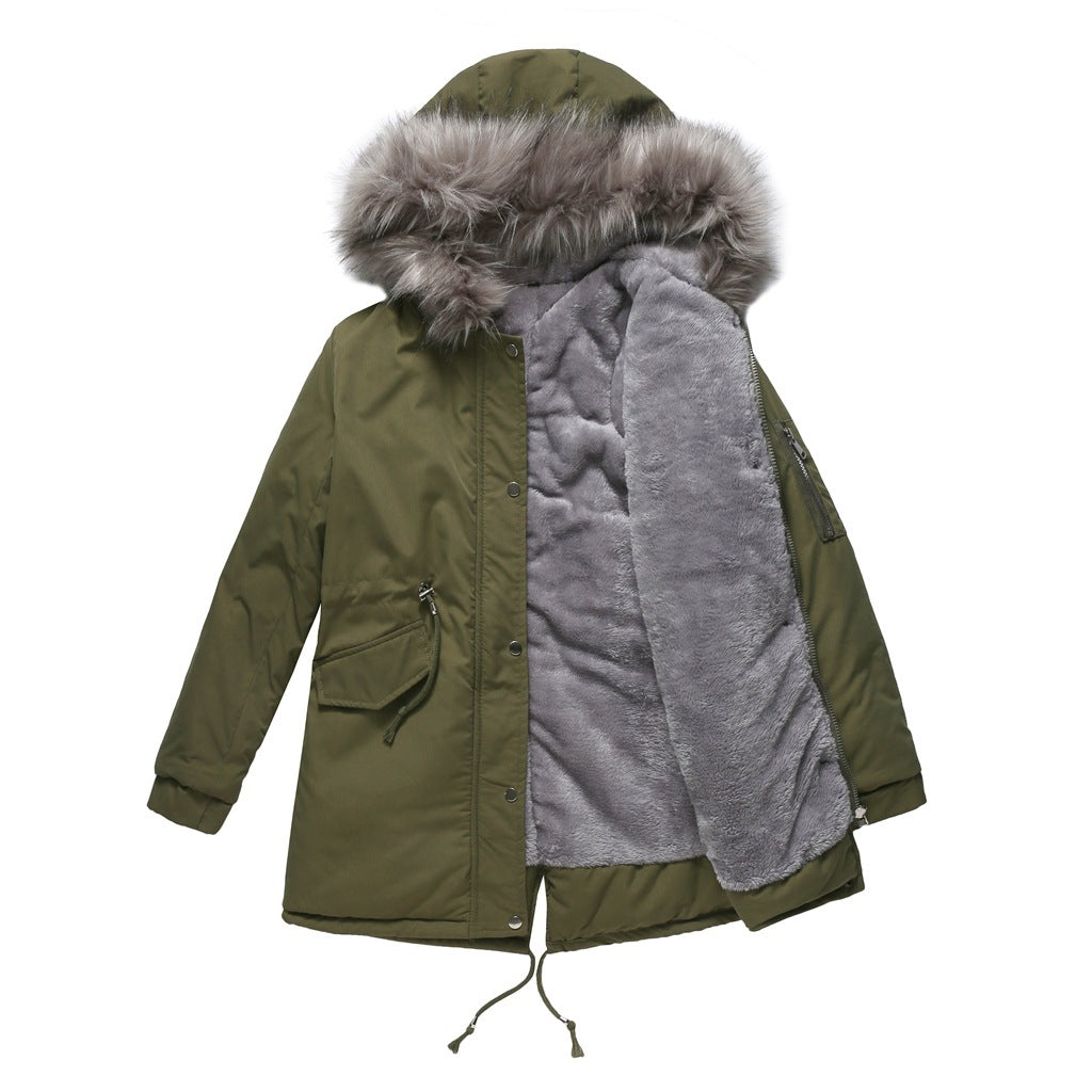 Mid-Length Hooded Parka Cotton-Padded Coat