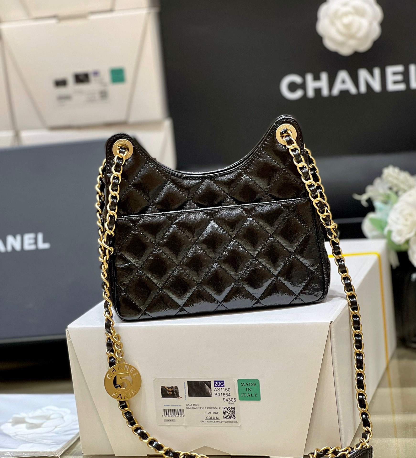 Chanel 23P Spring/Summer Series No. 5 Gold Coin Hobo Hippie Bag 3710