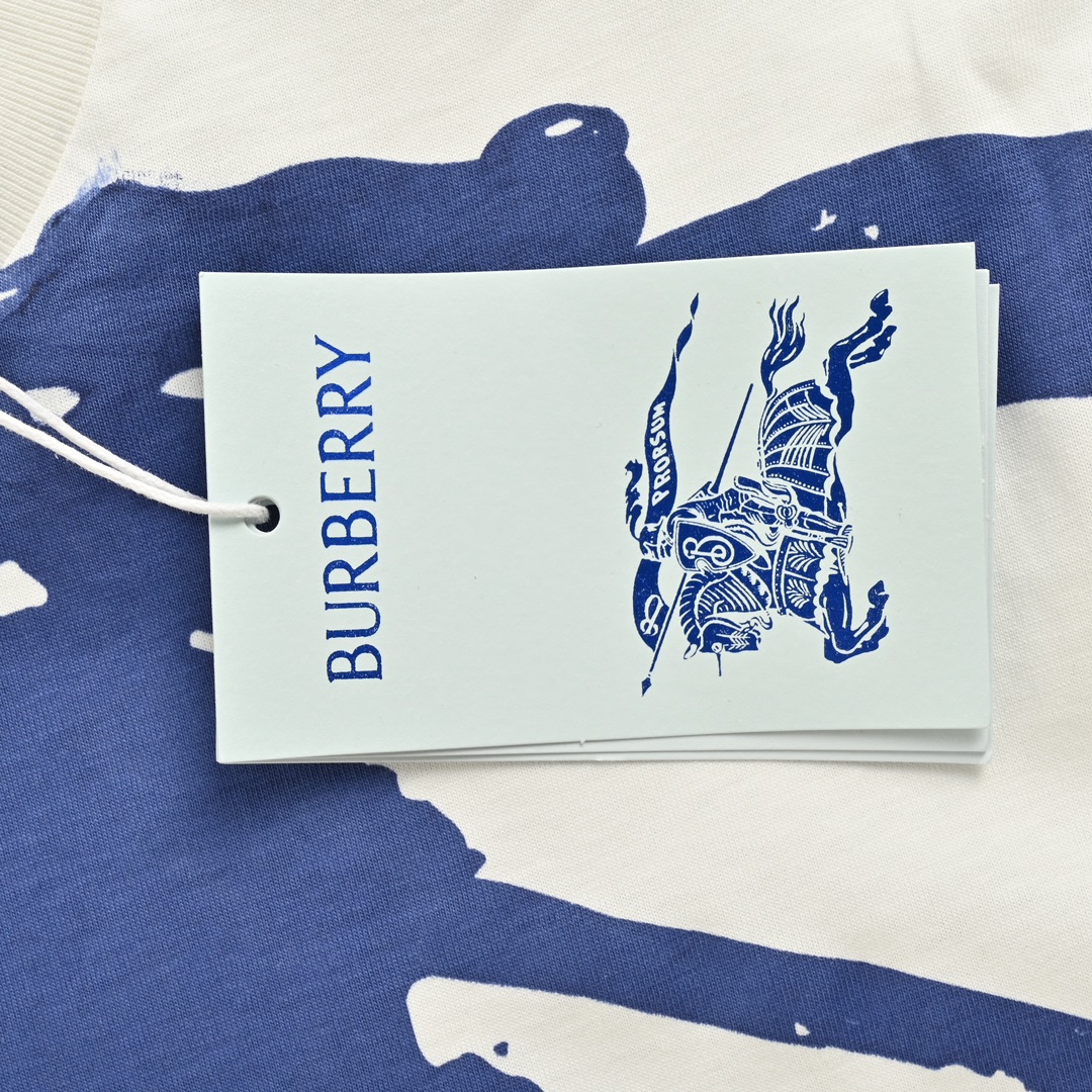 Burberry Blue Knight Horse Printed Round Neck Short Sleeve