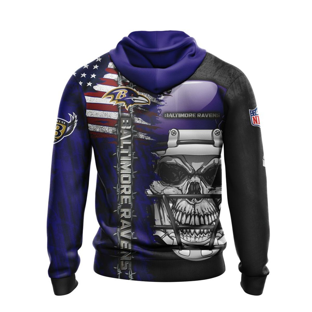 BALTIMORE RAVENS 3D HOODIE SKULL0803