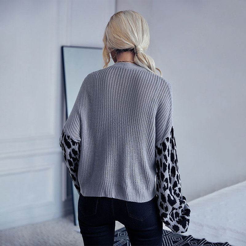 Leopard-Print Sweater Coat for Women: Stylish and Long-Sleeved