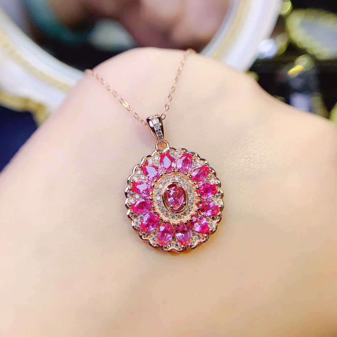 Natural pink sapphire necklace Christmas pendant female necklace gem 925 sterling silver jewelry certification boutique