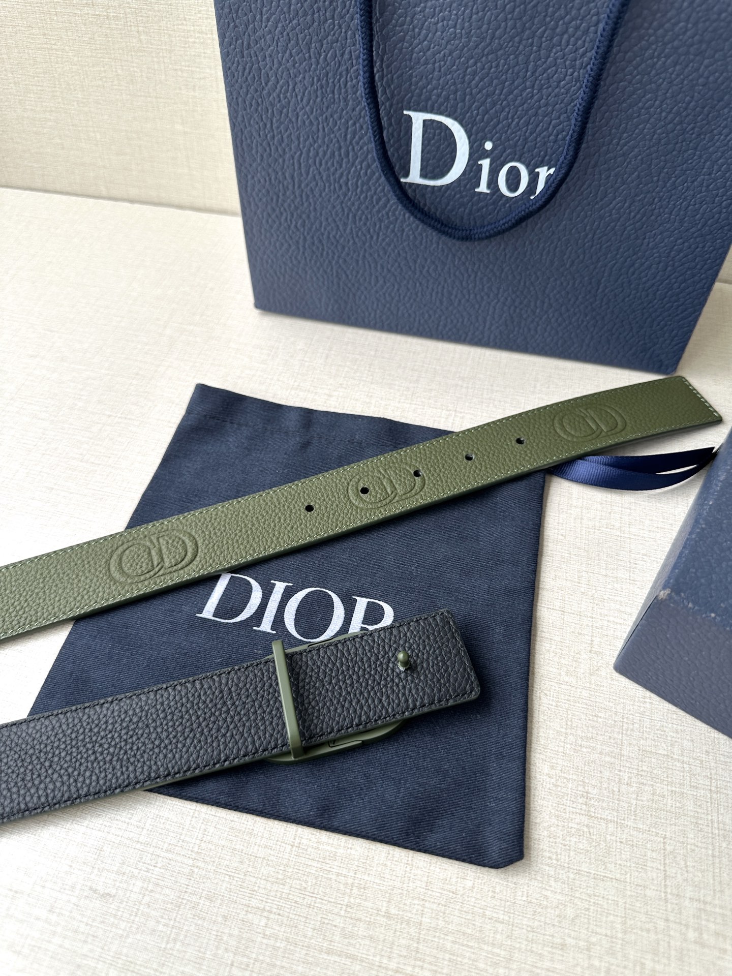 Dior embossed top layer leather belt 3.5CM wide