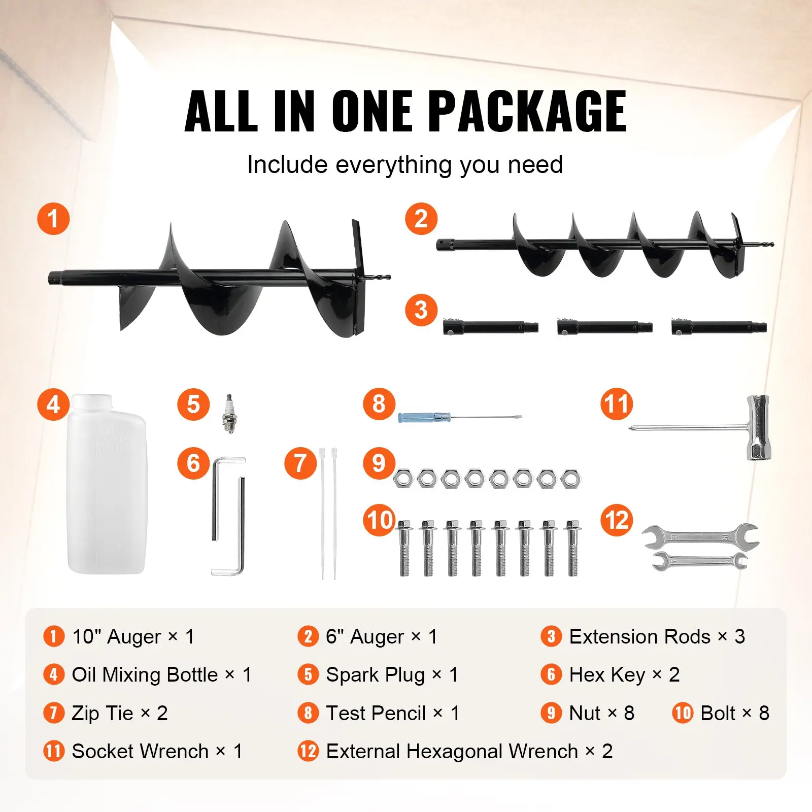 Post Hole Digger,  52cc 1450W Auger Post Hole digger, Gas Powered Earth Digger with Two Earth Auger Drill Bit 6