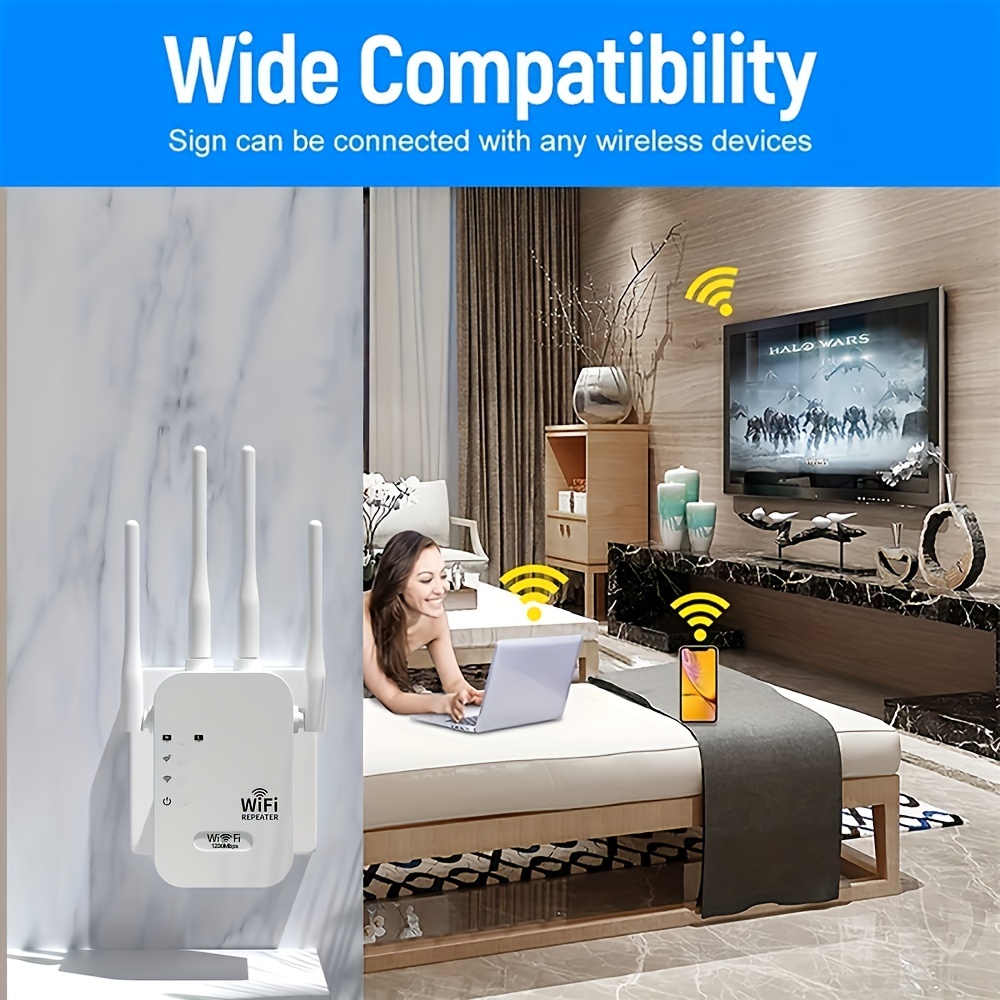 WiFi Extender, WiFi Booster 6X Stronger 1200Mbps WiFi 2.4&5GHz Dual Band(8000sq.ft), WiFi Signal Strong Penetrability 35 Devices 4 Modes 1-Tap Setup, 4 Antennas 360° Full Coverage, Supports Ethernet Port