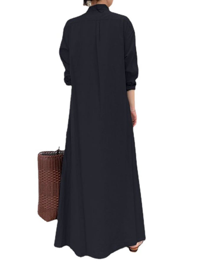 Solid Slip Pocket Shirt Dress
