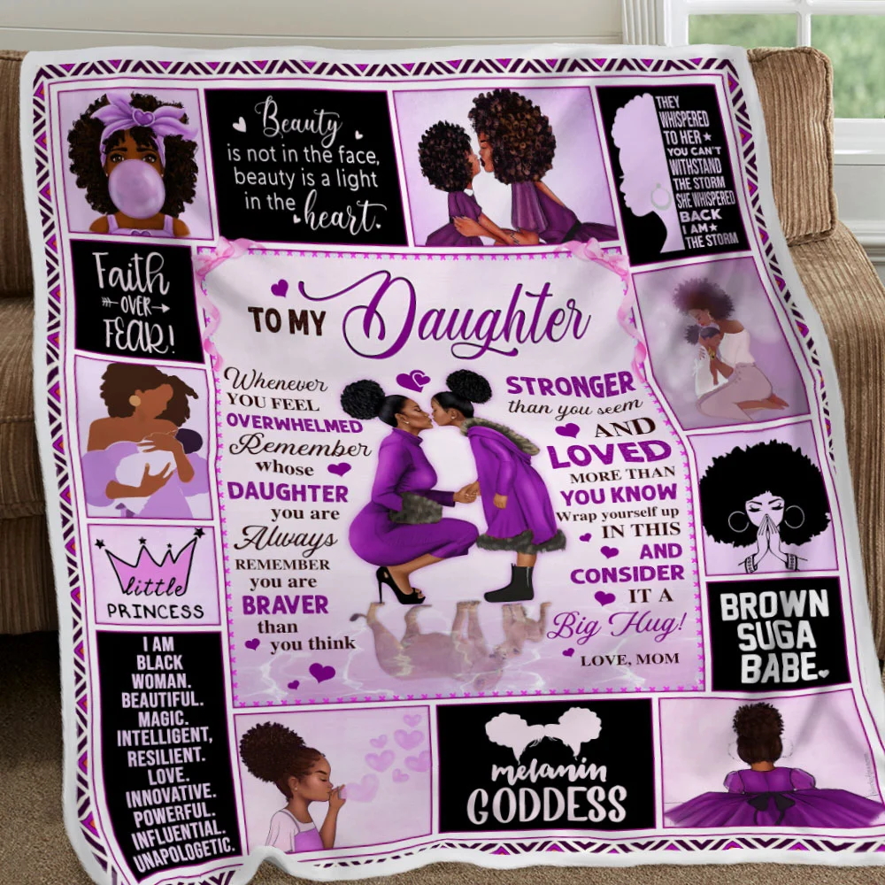 To My Daughter, Love Mom, Black Woman, Purple version Sofa Throw Blanket