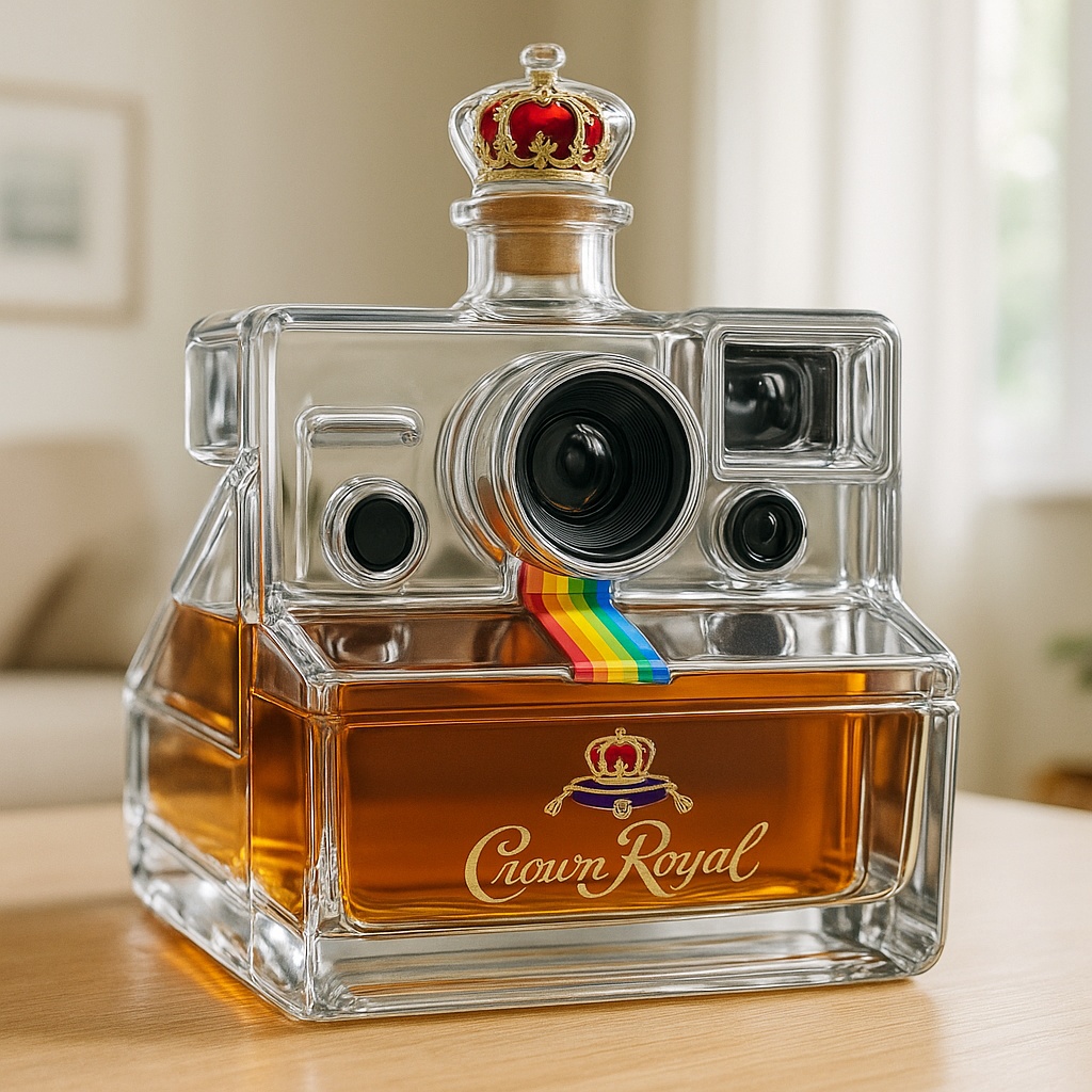 Polaroid camera whiskey bottle