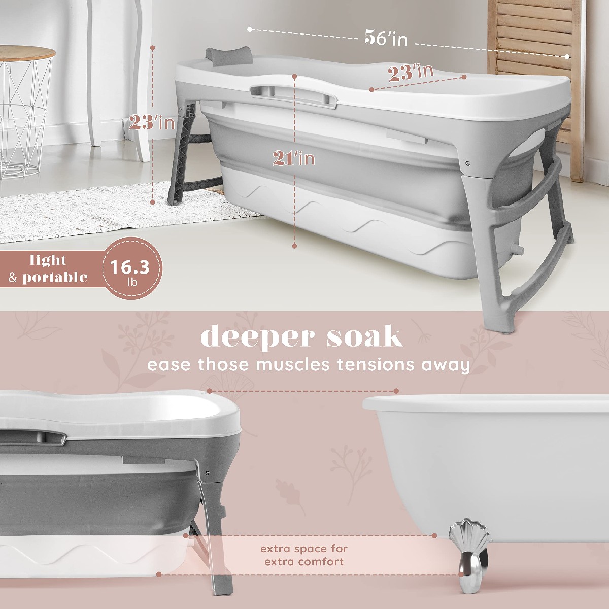 🔥Last Day For Clearance🔥Portable bathtub for adults with LED ambient light + water heater - Christmas special