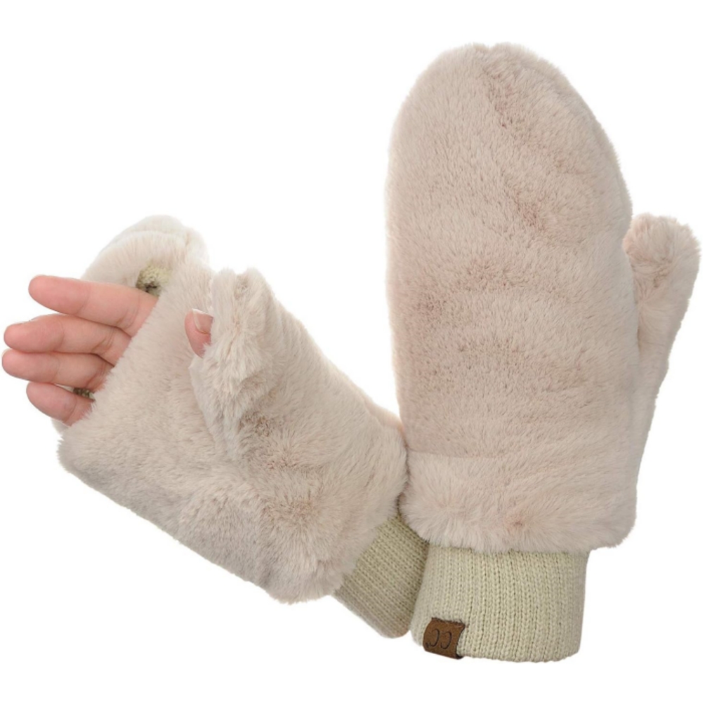 🎄CHRISTMAS ON SALE🔥Faux Fur Wrist Length Fingerless Sherpa Lined Convertible Mittens Gloves