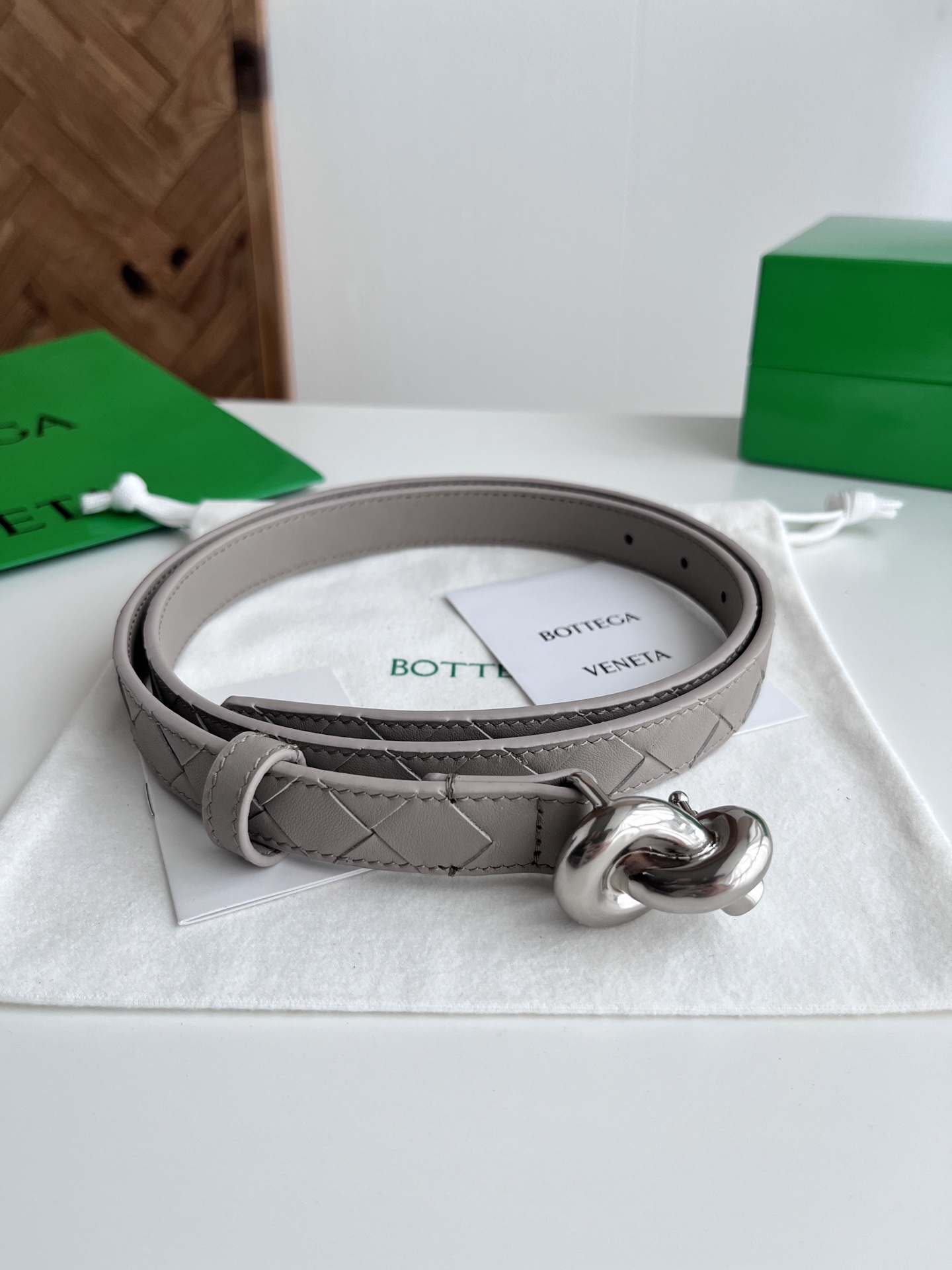 Bottega Veneta intreccio woven cowhide double-sided belt width 2.0cm