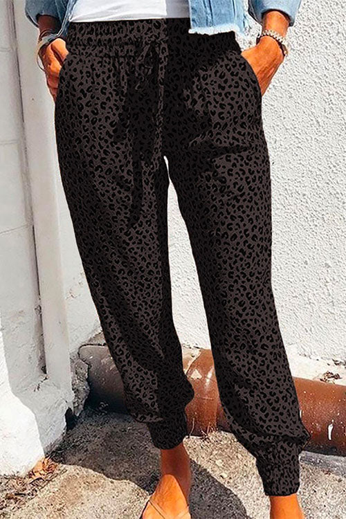 Heididress Casual Tie Waist Leopard Joggers Pants with Pockets