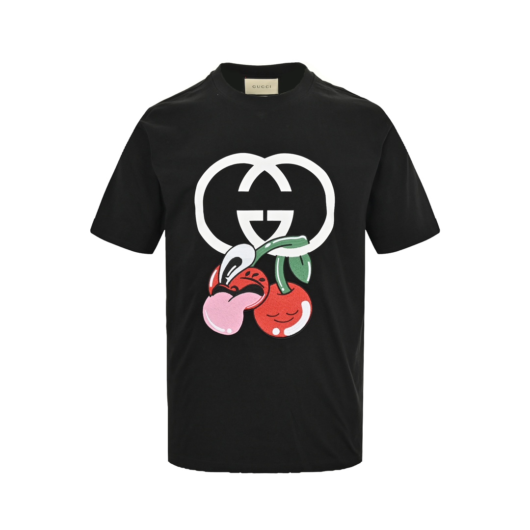 Gucci 24ss cherry embroidered short sleeve