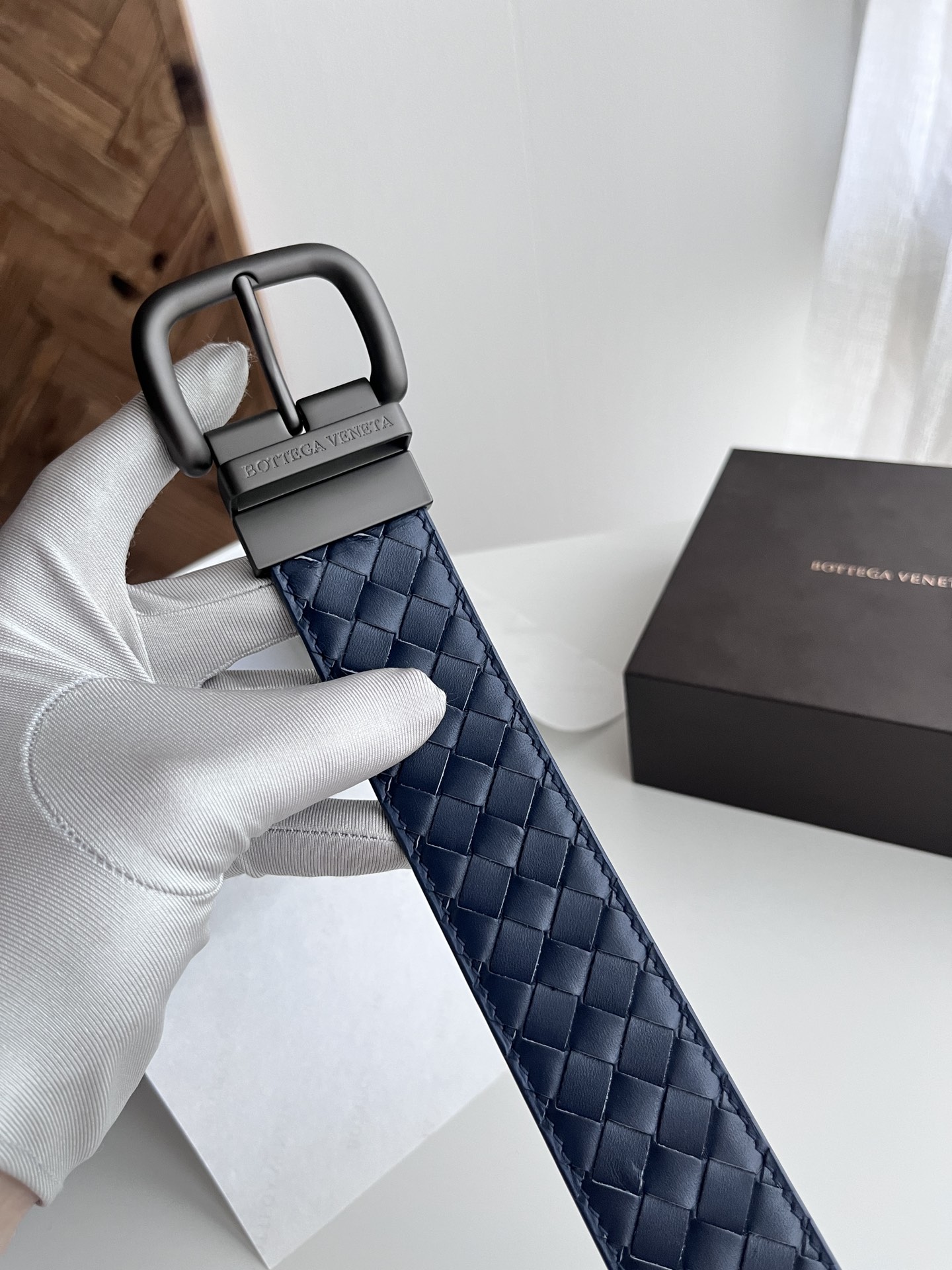 Bottega Veneta intreccio woven cowhide double-sided belt width 4.0cm