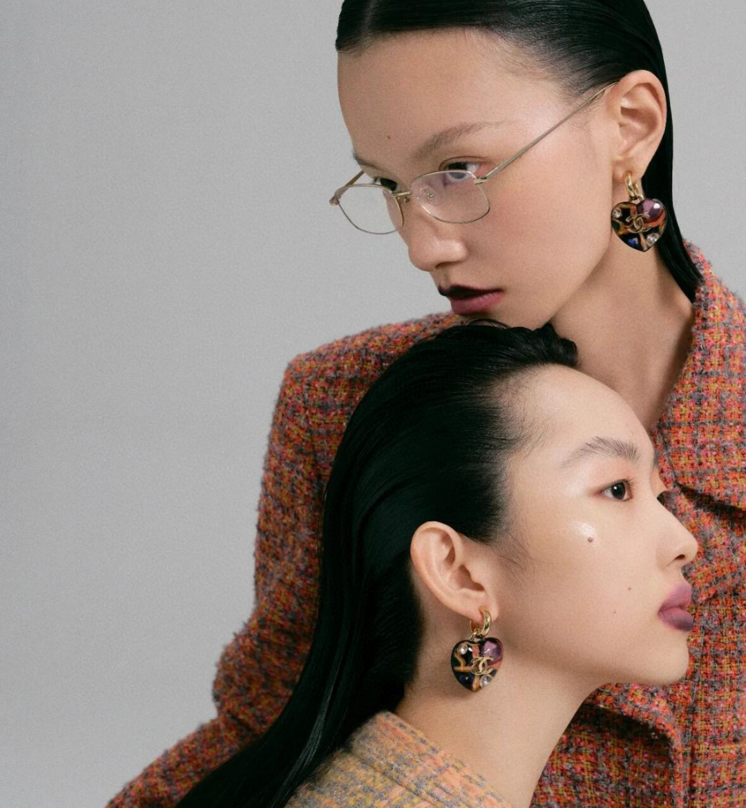 Chanel 24A Graffiti Camouflage Heart Earrings