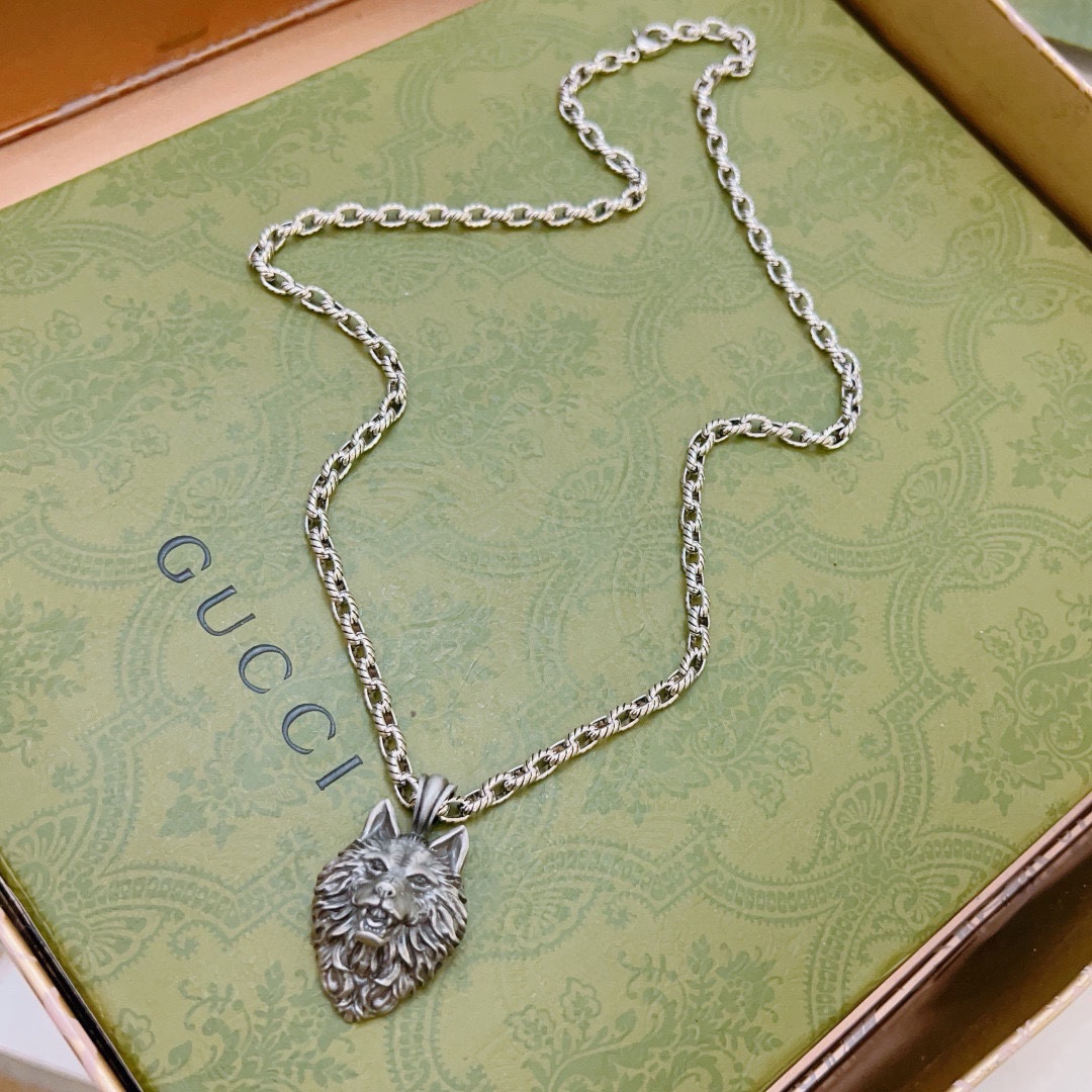 Gucci Anger Forest Series Wolf Head Vintage Chain Necklace