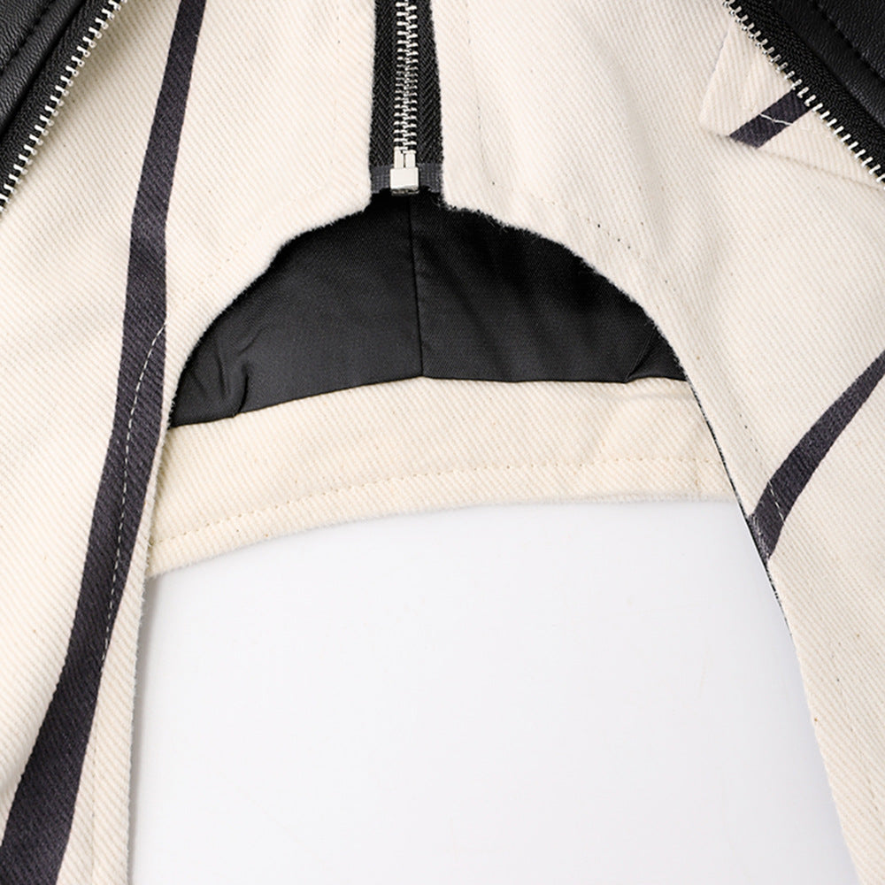 Personalized Heavy Industry Design Short Coat for Women with PU Stitching and Temperament Style