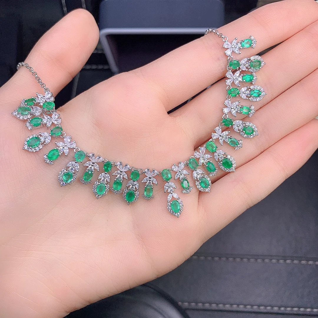 Natural New Emerald Necklace Zircon Pendant Necklace Ladies S925 sterling Silver necklace high quality everyday fine jewelry