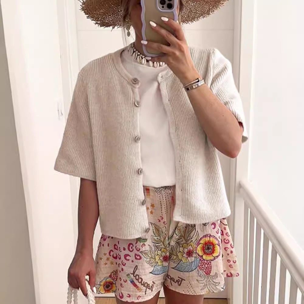 Women's Half-Open Collar Buttoned Knitted Cardigan Coat