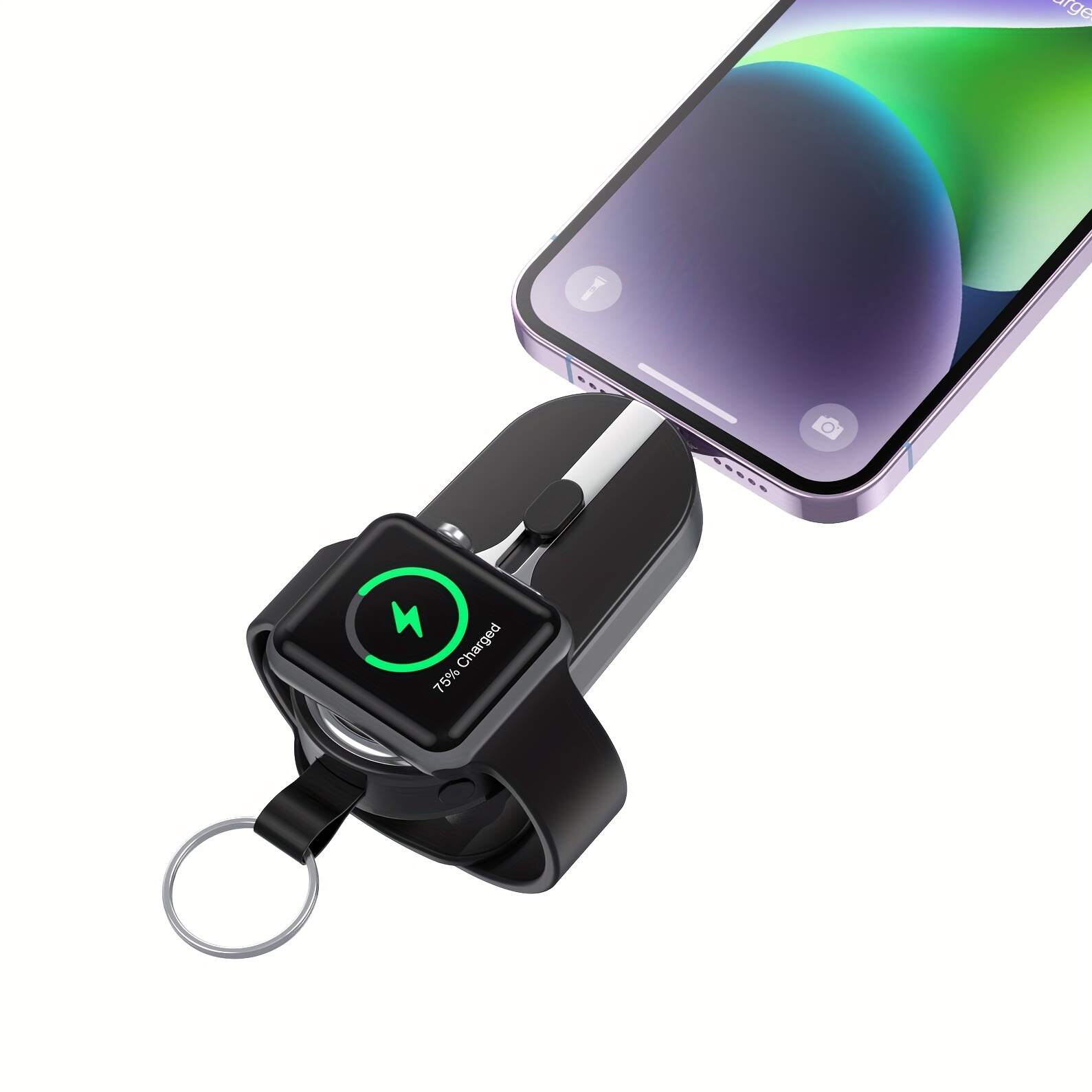 Mini Wireless Portable Charger For Apple Watch, Magnetic For IWatch Charger 2000mAh Power Bank 3 In 1 Keychain Charger With Plug, For IPhone/Airpod/iWatch, (for Ipone Or Type C Port), Creative Gifts, Emergency Power Bank For Travel, Black