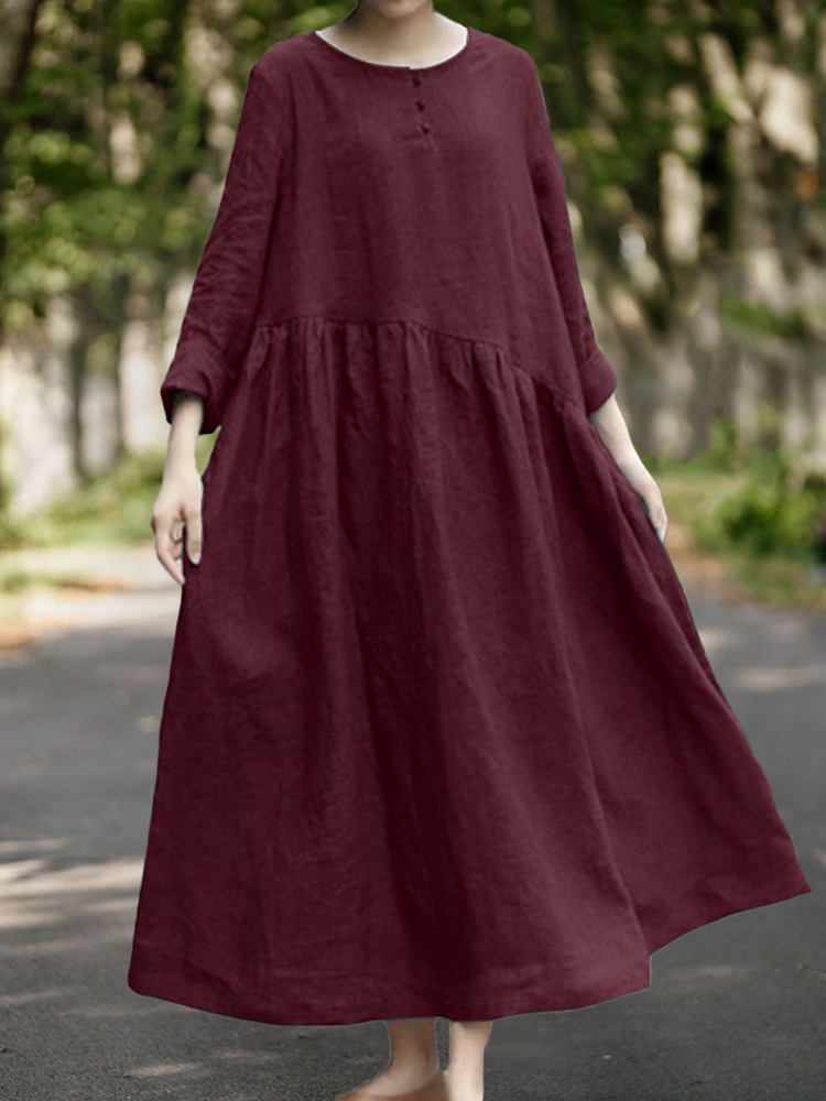 Vintage Pleated Wide Skirt Maxi Dress