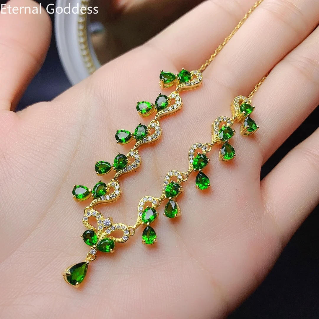 Brand New Boutique Natural Diopside Pendant Jewelry 925 Sterling Silver Women's Necklace Fashion Wear Support Verified 3*4mm